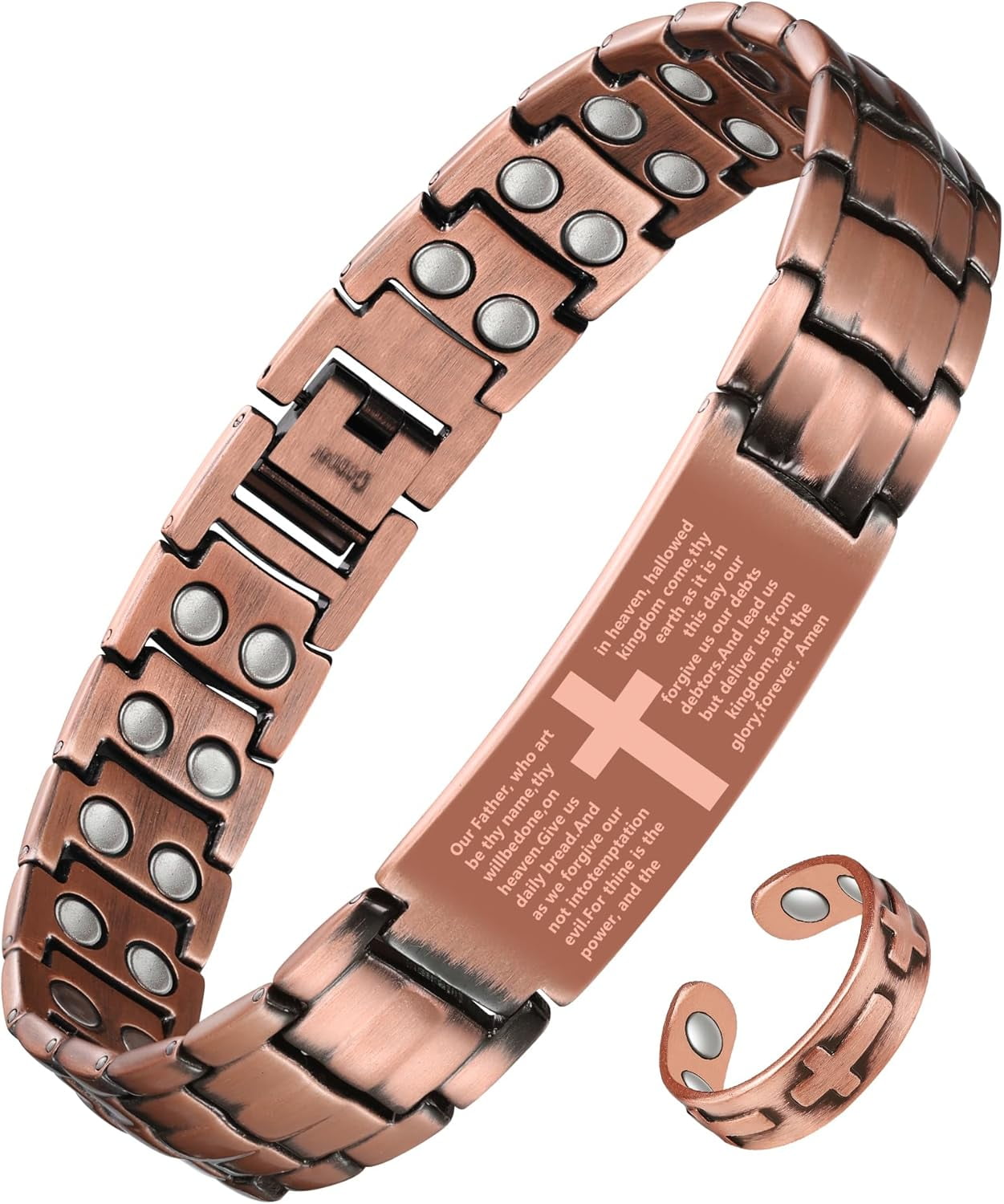 Wollet Copper Magnetic Bracelet for Men, Cross Bracelet With Ring, Copper Jewelry Gift