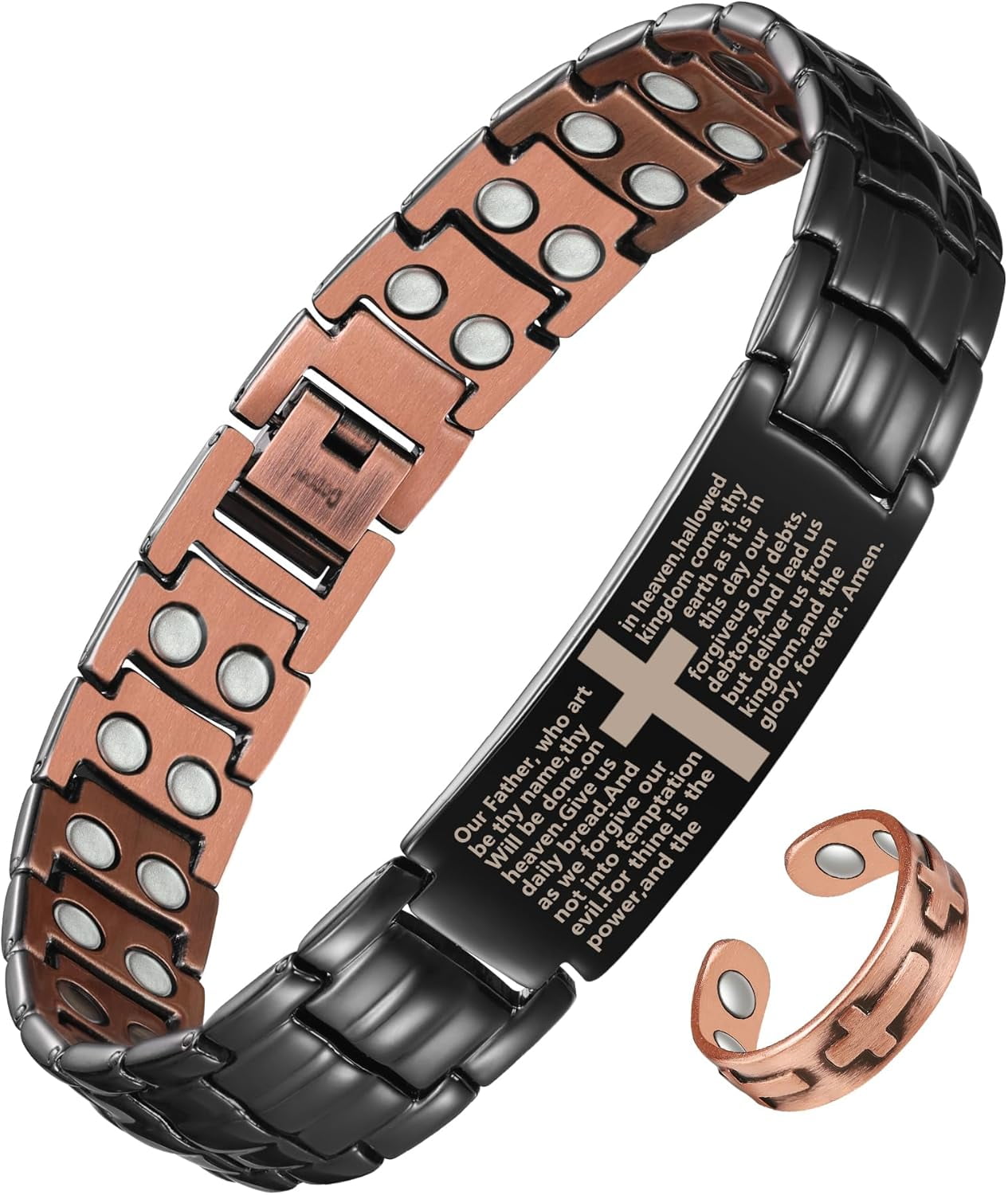 Wollet Copper Magnetic Bracelet for Men, Cross Bracelet With Ring, Copper Jewelry Gift