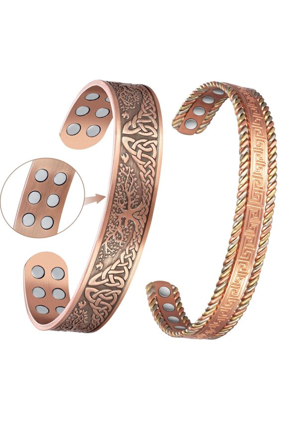 Copper Magnetic Bracelet for Men Women, Life Tree& Celtic Design, Cuff Copper Jewelry Set