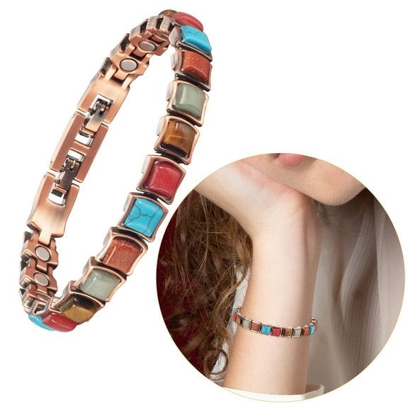Wollet Copper Magnetic Bracelet for Women with Multicolor Turquoise Stone, Copper Jewelry Set Gift for Mom Daughter Wife Valentine's Day Gift