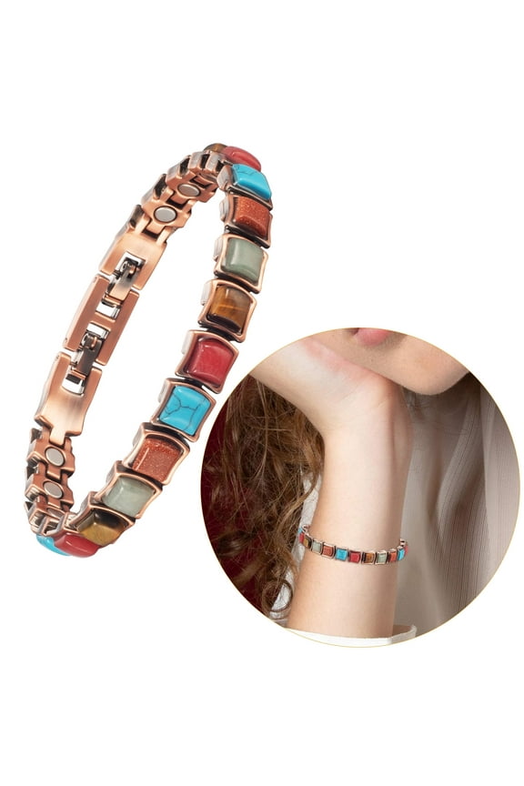 Copper Magnetic Bracelet for Women with Multicolor Turquoise Stone, Copper Jewelry Set Gift for Mom Daughter Wife Valentine's Day Gift