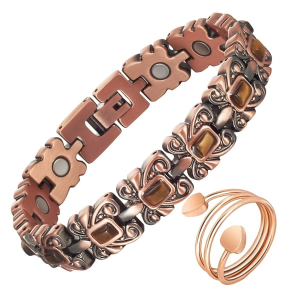 Wollet Copper Magnetic Bracelets Set for Women,Turquoise Bracelet,Copper Ring Jewelry Gift