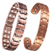 Wollet Copper Magnetic Bracelets for Men, Adjustable Magnets Copper Jewelry Set of 2