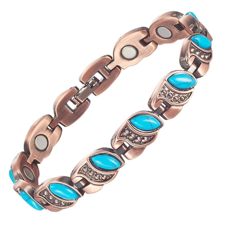 Wollet Copper Magnetic Bracelets for Women w/t Turquoise Stones, Copper Wristband Adjustable Jewelry