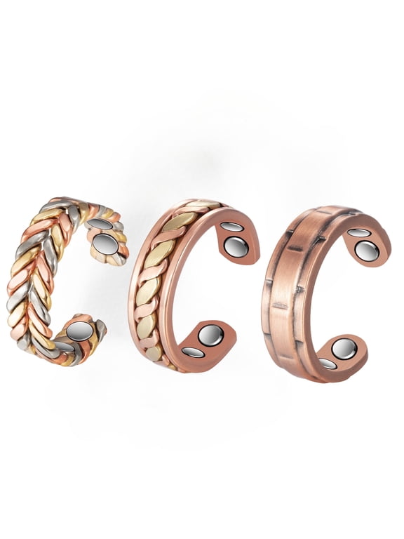 Copper Magnetic Rings Set for Women, Braided Copper Jewelry Gift for Mom Wife Daughter