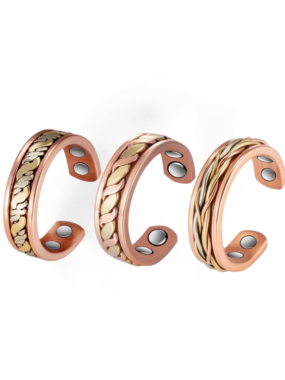 Copper Magnetic Rings Set for Women, Tri Tone Copper Jewelry Gift for Mom Wife Daughter