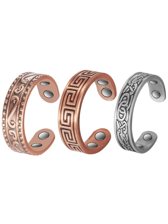 Copper Magnetic Rings for Women, Silver Celtic Pure Copper Jewelry Set of 3