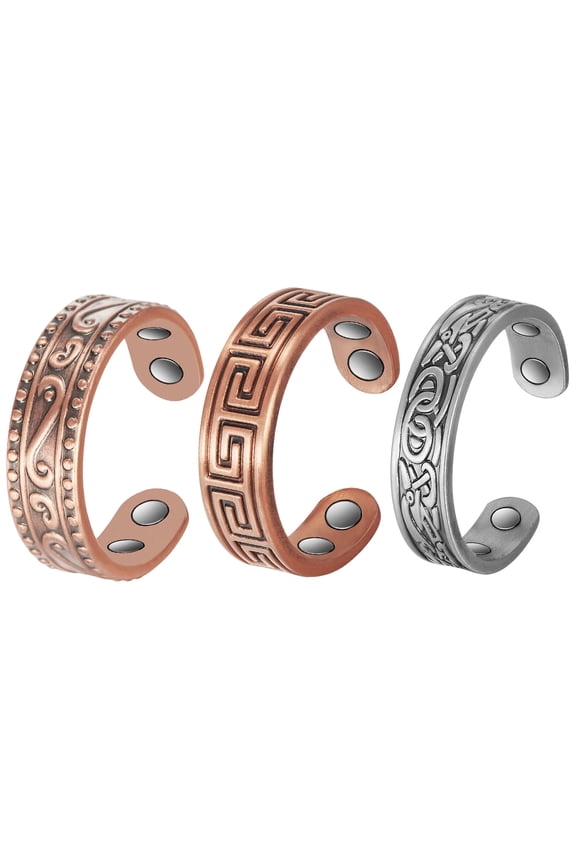 Copper Magnetic Rings for Women, Silver Celtic Pure Copper Jewelry Set of 3