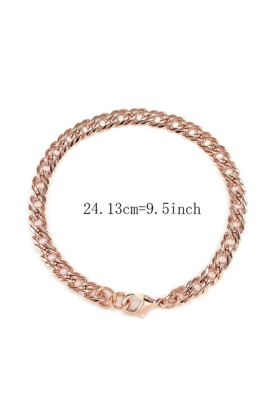 Copper Non-Magnetic Cuban Link Chain Bracelet 7-10.5 inches, Width 0.25in