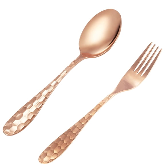 Wollet Set of 2 Hand Hammered 99.9% Pure Copper Flatware Spoon Fork Utensils