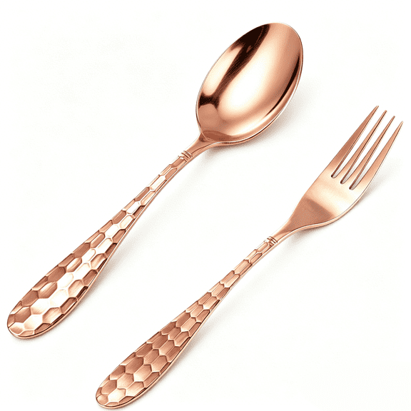 Wollet Set of 2 Hand Hammered 99.9% Pure Copper Flatware Spoon Fork Utensils