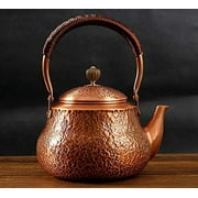 Wollet Copper Tea Kettle for Stove Top, No lining Handmade Solid Copper Tea Pot Kettle Hammered Teapot 44oz, 1.3 Litre