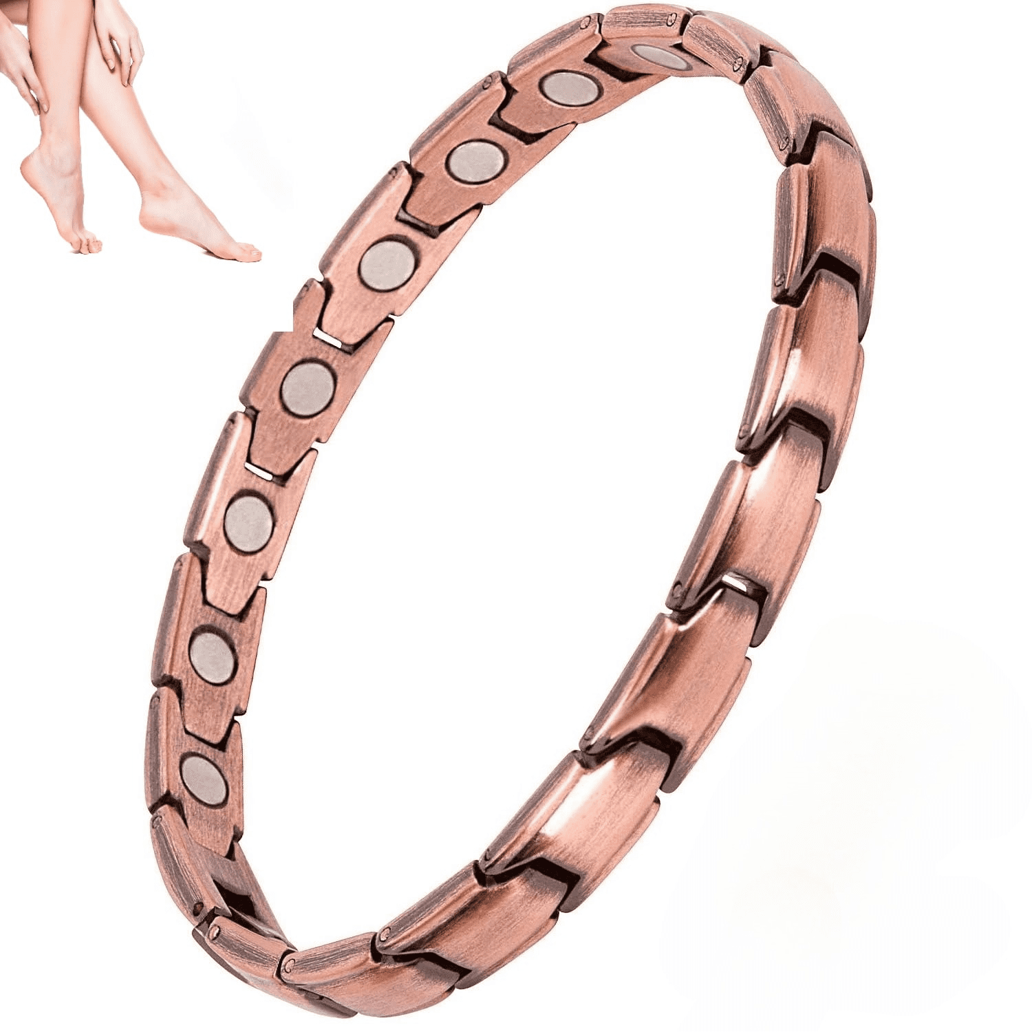 Wollet Cross Copper Magnetic Anklets for Women, Jewelry Gift for Mom&Wife, 10 inches, Christian Gifts