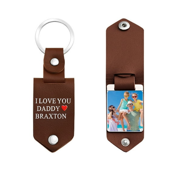Wollet Custom Leather Keychain with UV Print Photo, Custom Gift for Dad Husband, Father's Day, Family Gift