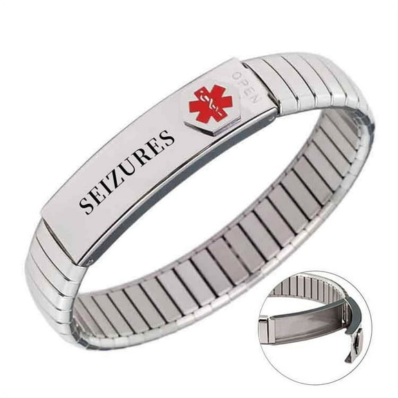 Magnetia Expandable Medical Alert Bracelets for Women, SEIZURES, 7''(Stretchable) 18CM, Christmas Jewelry Gifts for Mom Wife, Width:0.5''