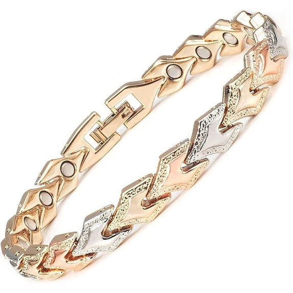 Wollet Fashion Tri Colored Magnetic Stainless Steel Bracelet for Women 7.5 inches
