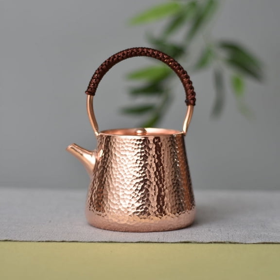 Wollet Hand-made Small Pure Copper Teapot, 15OZ, Lifting Beam Teapot Thickened Small Copper Pot Kung Fu Tea Set