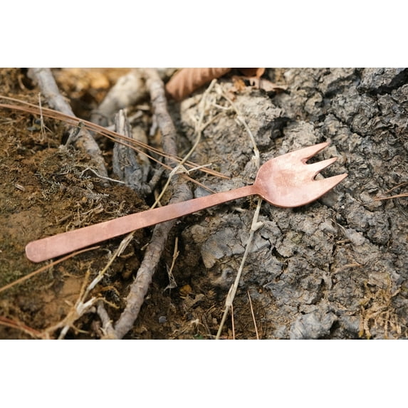 Wollet Handmade 99.9% Pure Copper Small Fork 15cm(5.9'')-17cm(6.7''),for Fruit Dessert Cake, Copper Small Tableware