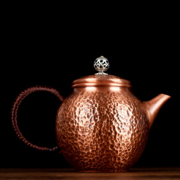 Wollet Handmade Pure Copper Teapot 280ml with Hammer Pattern, Copper Teapot for Brewing Tea, about 300ml Kung Fu Tea Set