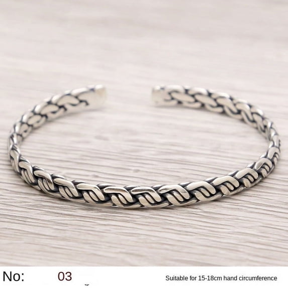 Wollet Handmade S925 Sterling Silver Bracelet Women, Fit to 5.9-7'' Wrist, Vintage Twine Woven Thai Silver Bangle Bracelet, Open End