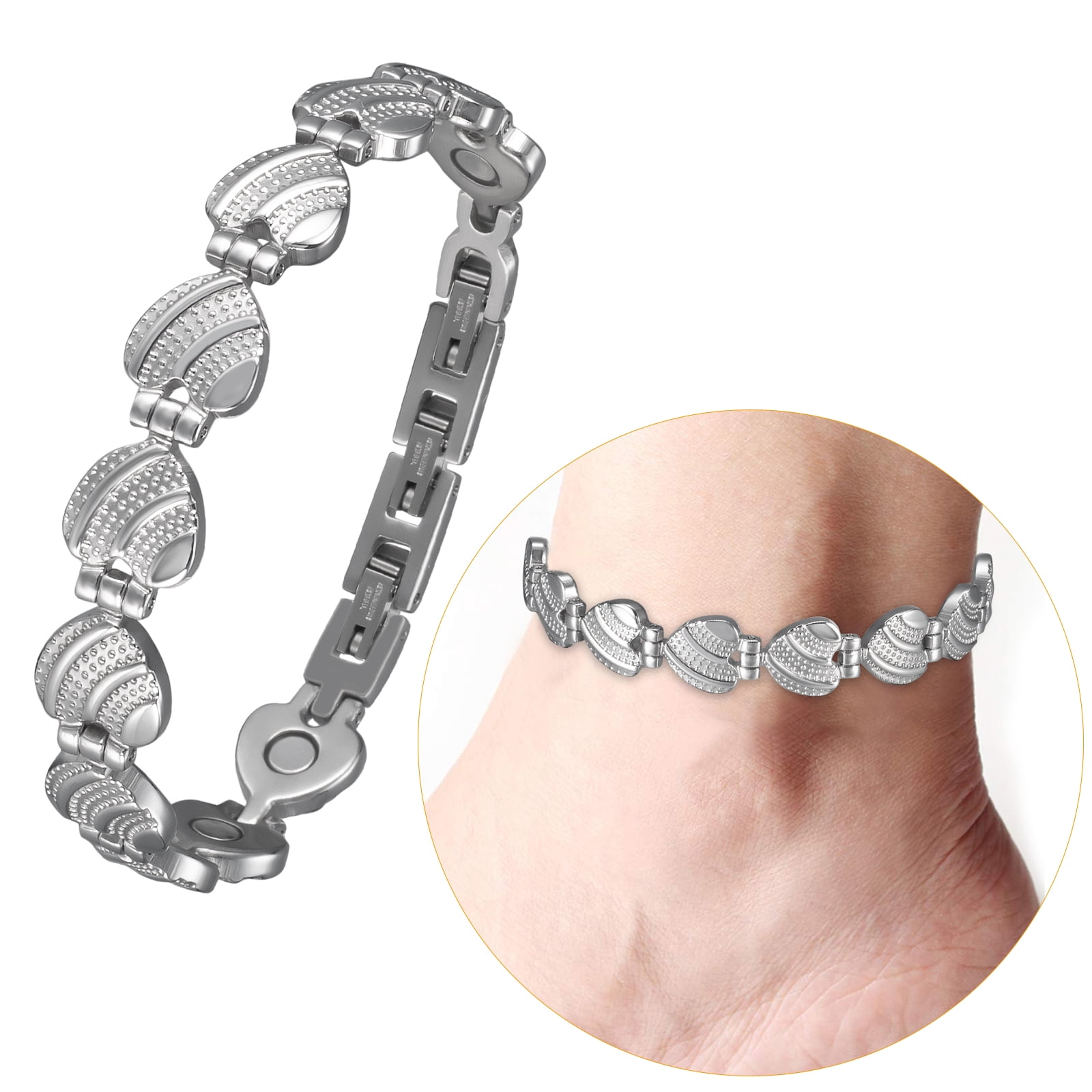 Wollet Heart Stainless Steel Magnetic Anklets for Women,9-10.23'',  Health Gift for Mom Wife Daughter, Width:0.43''