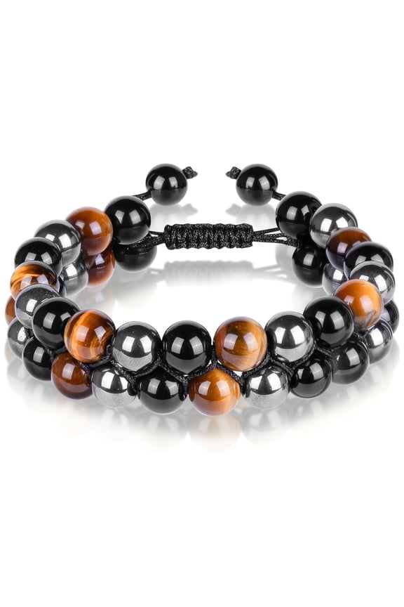Wollet Hematite Tiger Eye Stone Adjustable Bead Bracelet for Men Women