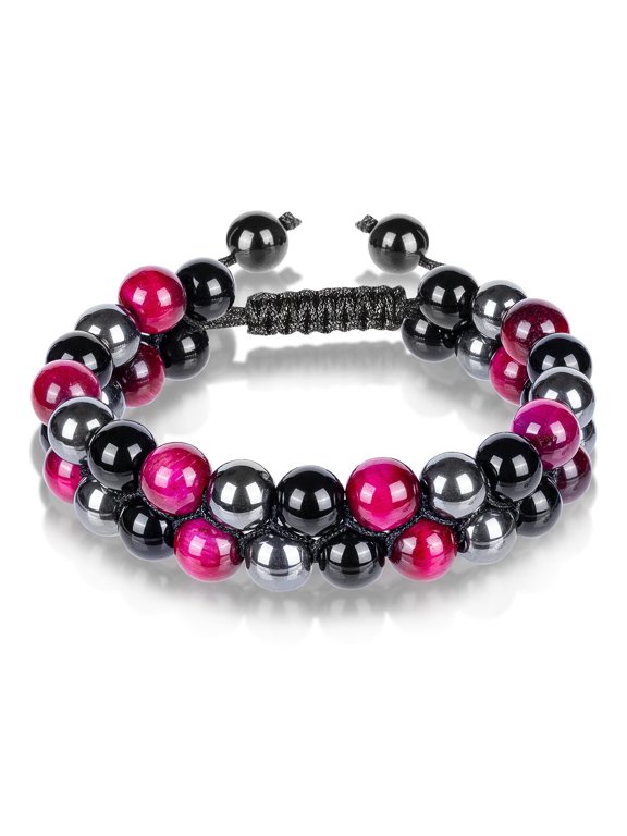 Wollet Hematite Tiger Eye Stone Adjustable Bead Bracelet for Men Women