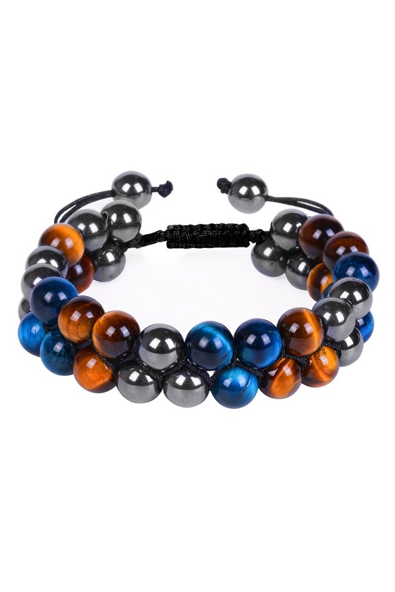 Wollet Hematite Tiger Eye Stone Adjustable Bead Bracelet for Men Women
