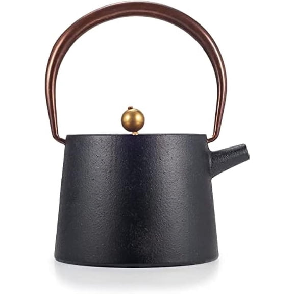 Wollet Iron Kettle Teapot, Direct Fire Stylish, Iron Kettle, Black Large Capacity, Flat Kettle.40.2 fl oz (1200 ml)