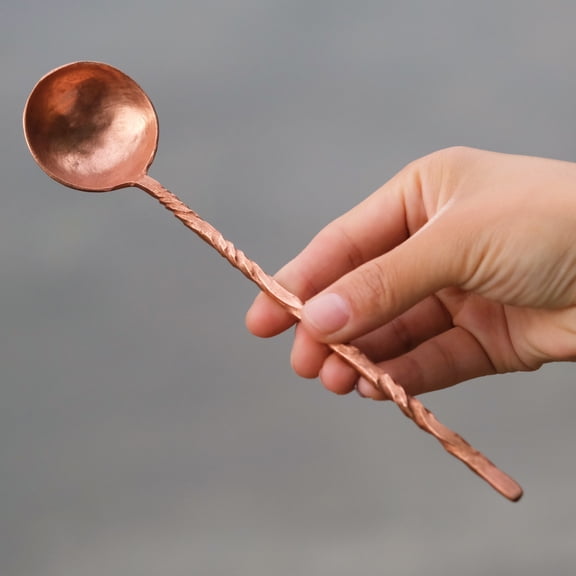 Wollet Japanese-style Handmade Pure Copper Spoon 18cm(7''), Copper Coffee Spoon, Brass Dessert Spoon, Milk Mixing Spoon