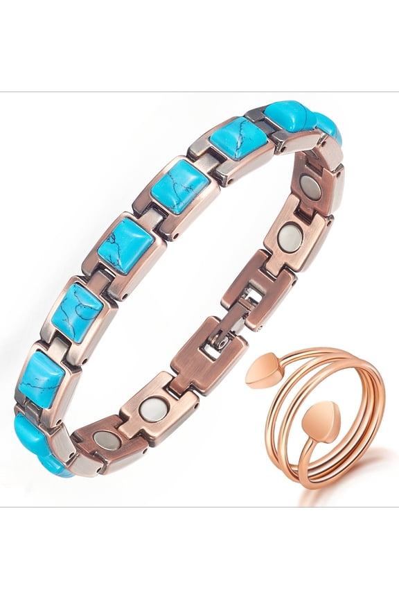 Copper Magnetic Bracelet Rings for Women, Blue  Turquoise Bracelet, Jewelry Gift for Mother's Day