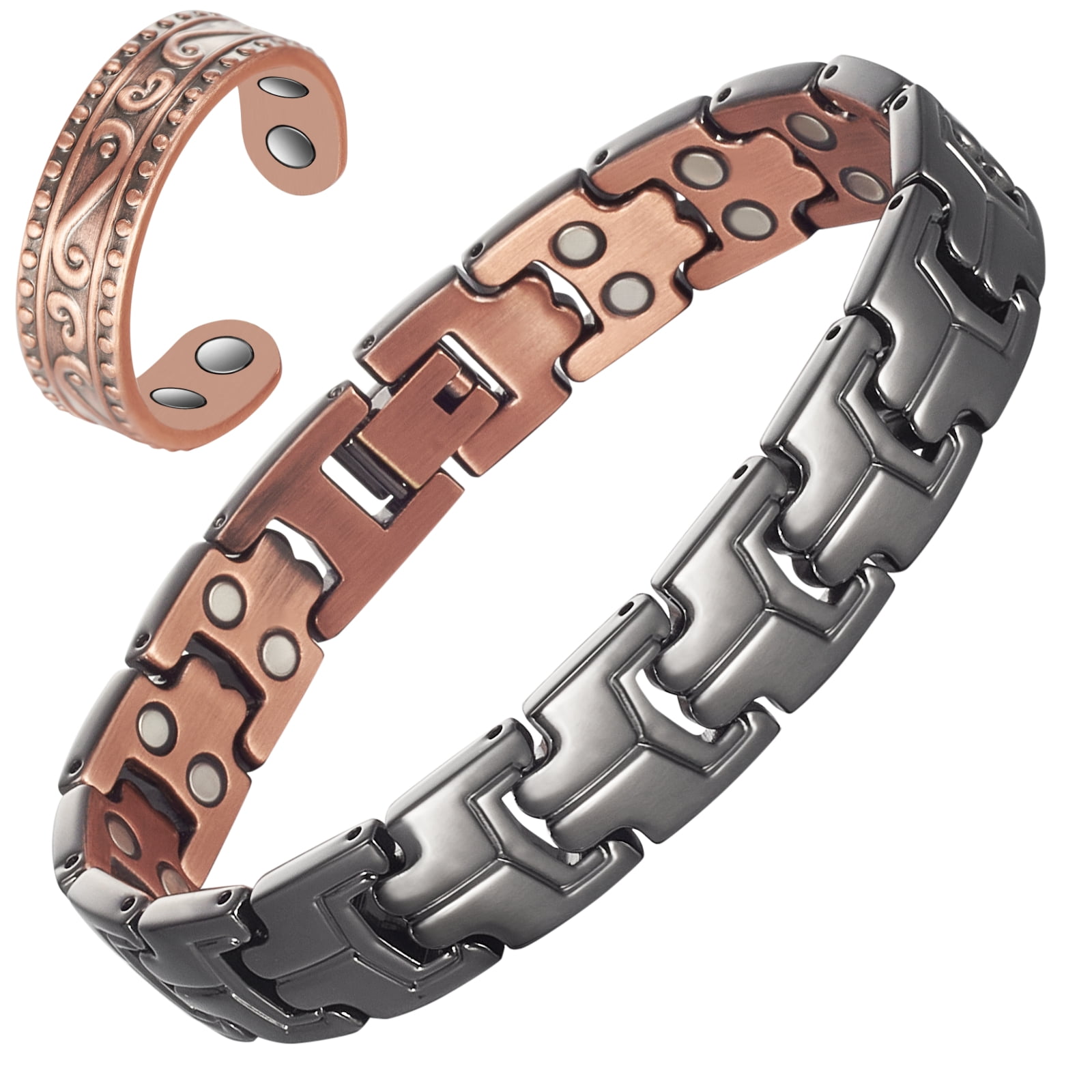 Wollet Copper Magnetic Bracelets Rings for Men, Gift for Dad Grandfather, 8.6 inches Adjustable