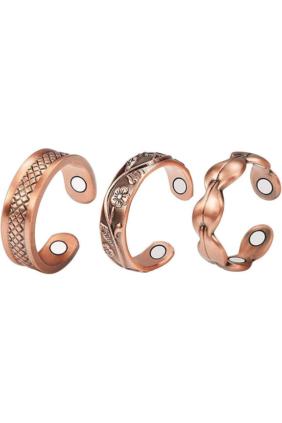 Wollet Jewelry Pure Copper Rings- Set of 3-Magnetic Copper Rings -Jewelry Gifts for Women