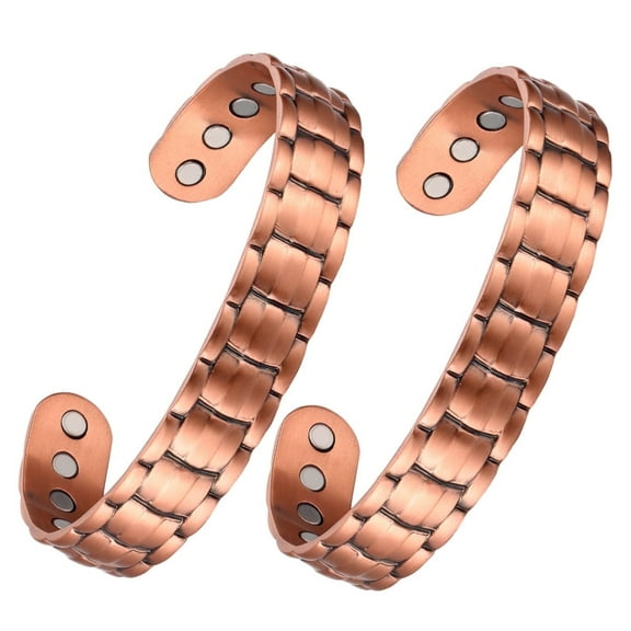 Wollet Jewelry Pure Copper bangles Bracelets for Men，Set of 2