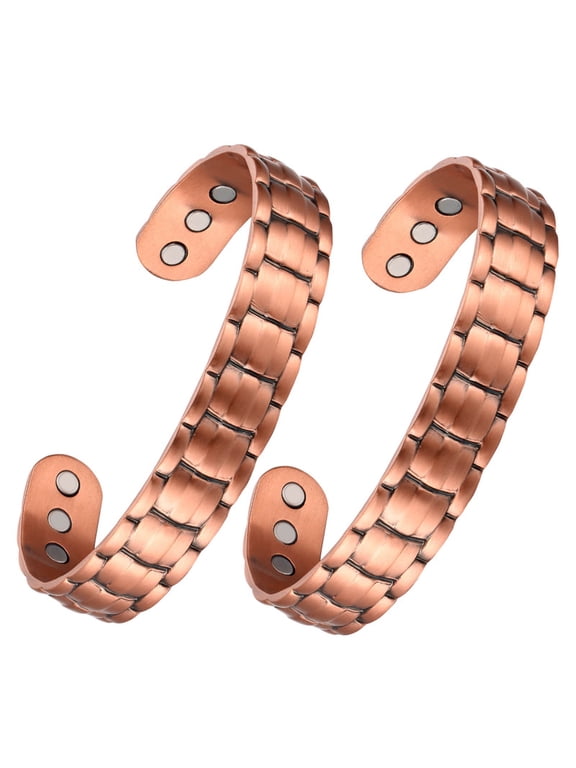Jewelry Pure Copper Magnetic Bangles Bracelets for Men and Women, Set of 2