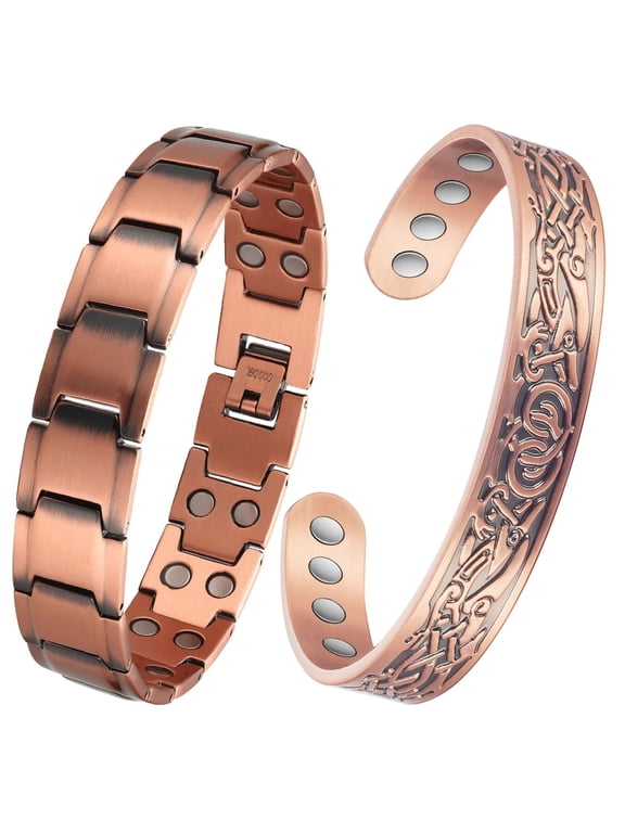 Magnetic Copper Bracelets Bangle for Men, Celtic Design,Set of 2,(COB-0160 CPB-0915)