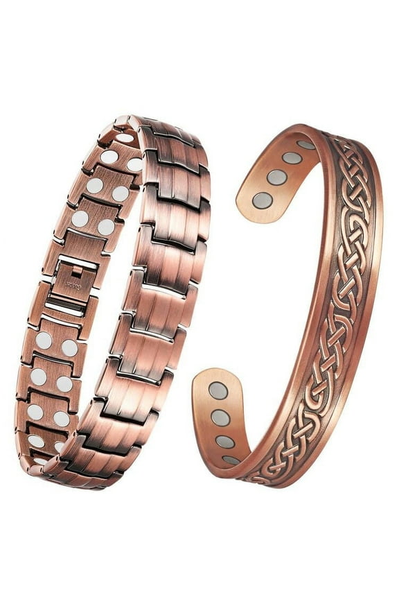 Magnetic Copper Bracelets Bangle for Men, Set of 2