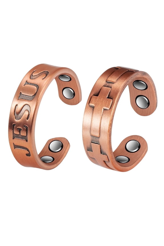 Magnetic Copper Cross Rings for Women, Set of 2 , Christian Christmas Gift