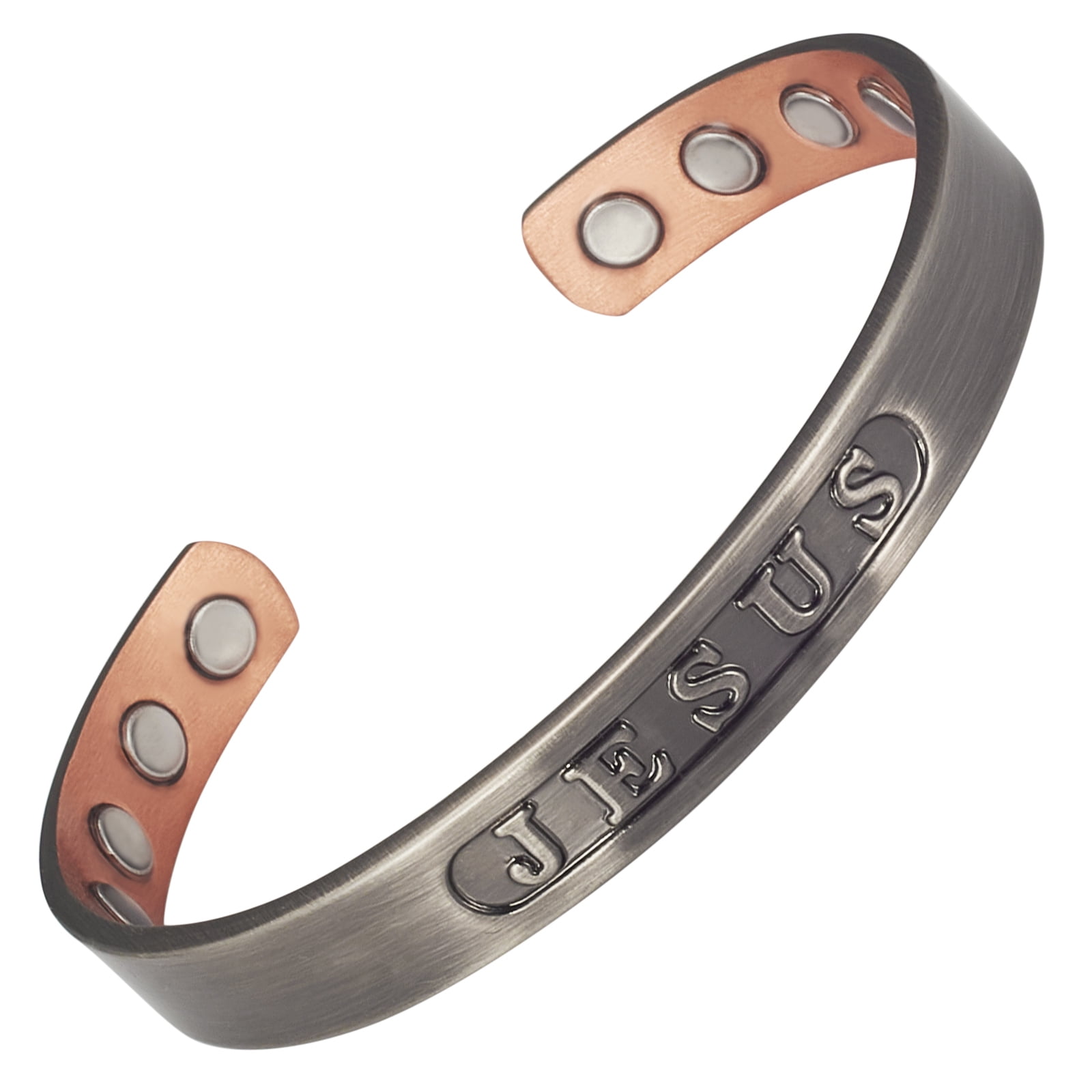 Wollet Magnetic Copper Cuff Bracelet for Men Women,Engraved with JESUS