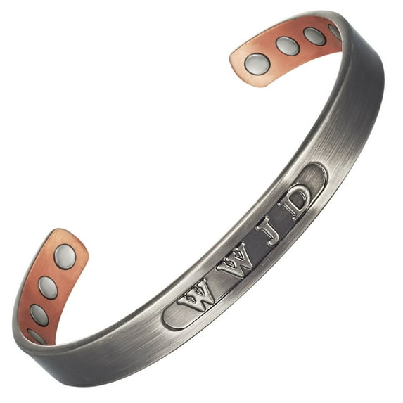 Wollet Magnetic Cuff Copper Bracelet for Men and Women, Length 6.3in, silver