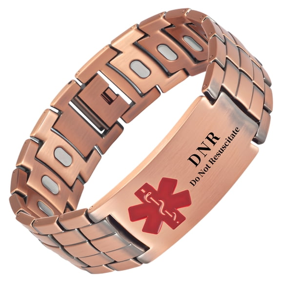 Wollet Magnetic Pure Copper Medical Alert ID Bracelet for Men, Gift for Dad Husband, Engraved DNR Do Not Resuscitate