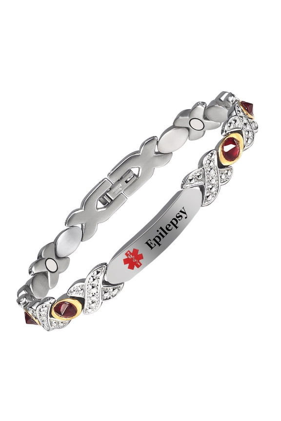 Magnetic Stainless Steel Medical Alert ID Bracelet for Women, Engraved Epilepsy
