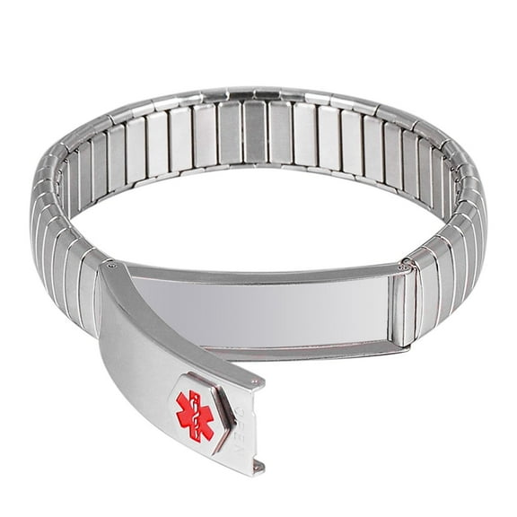 Wollet Medical Alert Bracelet,Stretch ID Bangle,with Medical info Cards, 7.5 inches, Jewelry for Women Men, Width:0.5''