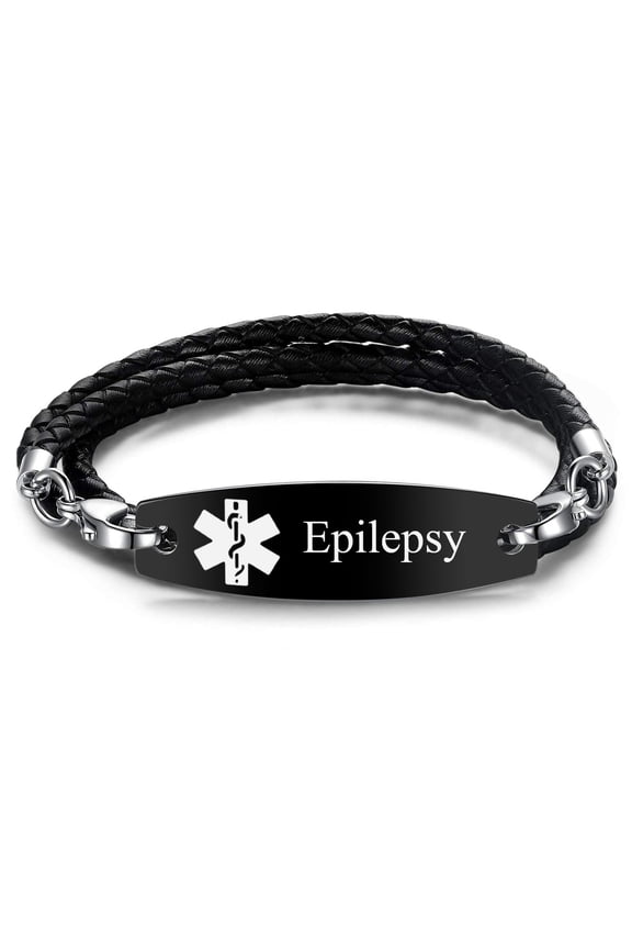 Wollet Medical Alert Bracelets for Women Men with Rolo Leather Rope, 8inches(20cm)