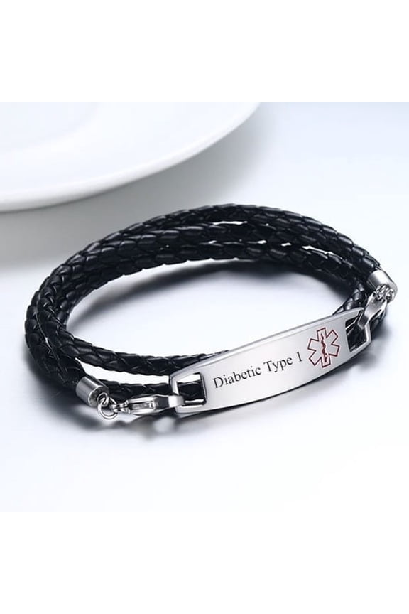 Wollet Medical Alert Bracelets for Women Men with Rolo Leather Rope, 8inches(20cm)