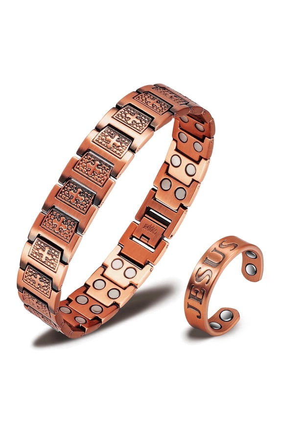 99.9% Copper Cross Magnetic Jewelry Set, 3500 Gauss for Men Dad