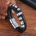 thumbnail image 1 of Wollet Men's Double-layer Stainless Steel Genuine Leather Woven Bracelet, Multi-layer Leather Bracelet, Valentine's Day Gift for Boyfriend, 1 of 4