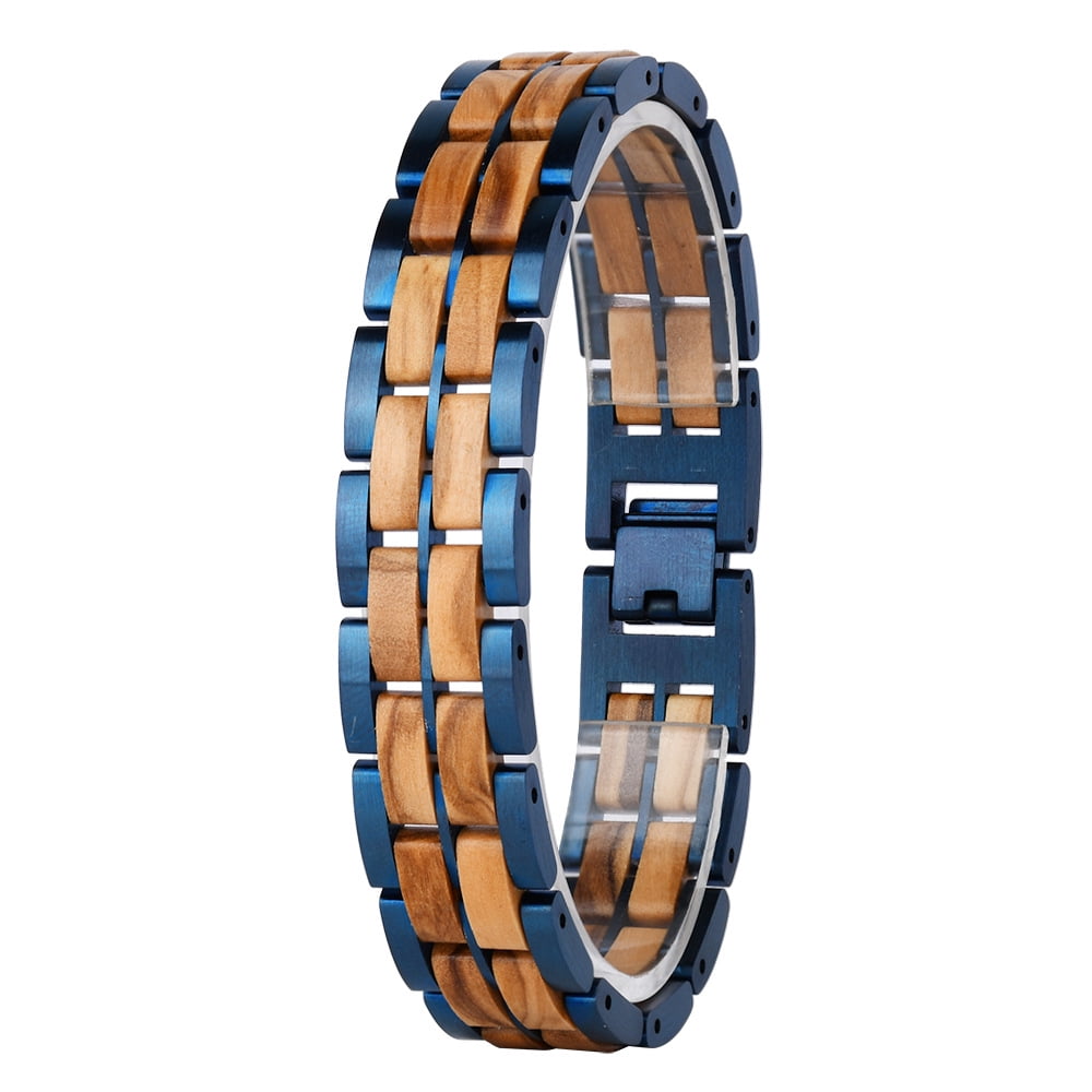 Wollet Mens Wooden Bracelet Stylish Wood & Stainless Steel Wooden Jewelry Gift for Men