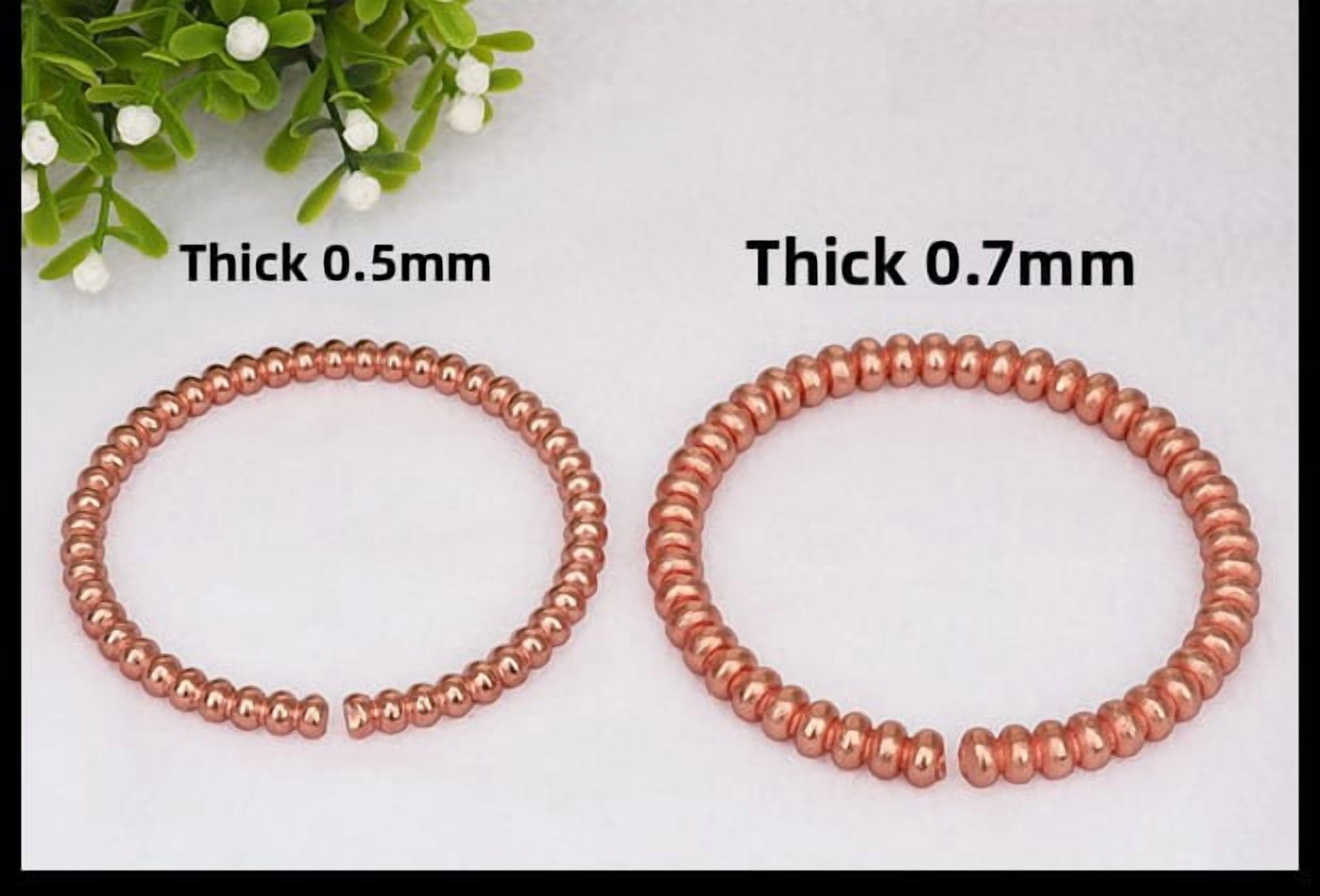 Wollet Non Magnetic Pure Copper Bracelet for Men Women, Set of 2, Length: 6.8&7.4 in, Handmade Copper Jewelry Bracelet Anti Rheumatism