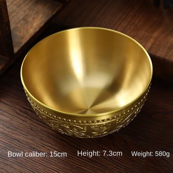 Wollet Pure Brass Bowl 6-inch, Creative Rice Bowl, Brass Spoon Chopsticks, Brass Tableware Set